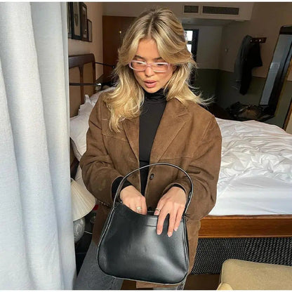 Damen Retro Kunstleder Blazer – Stilvolle Vintage Jacke für Alltag und Büro