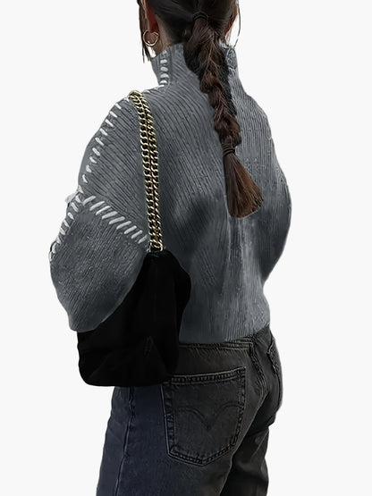 Damen Oversize-Strickpullover mit Ziernähten und Stehkragen – Modischer Herbst/Winter Sweater