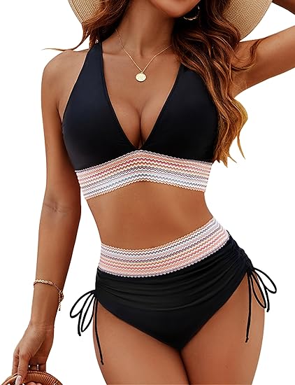Sommer Bikini Damen – High Waist Zweiteiler mit Neckholder & Bauchweg-Effekt