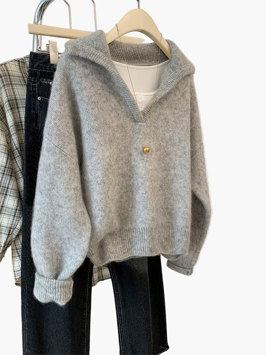 Damen Vintage Pullover mit V-Ausschnitt – Lässiger Herbst/Winter Strickpullover