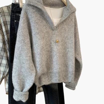 Damen Vintage Pullover mit V-Ausschnitt – Lässiger Herbst/Winter Strickpullover