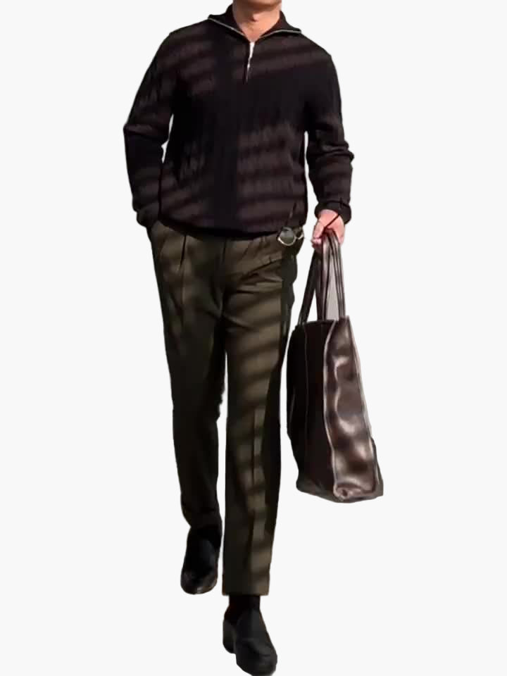 Herren Half-Zip Pullover mit Zopfmuster – Stilvoller Freizeit-Sweater für Herbst und Winter