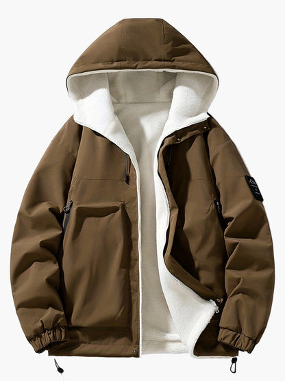 Herren Winterjacke mit Kapuze, Urban Streetwear, Casual Outdoorjacke, Warm Gefüttert