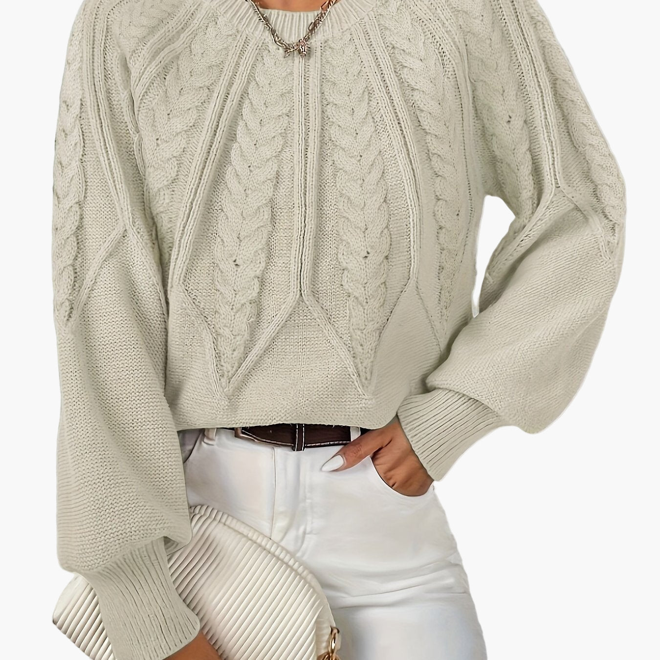 Damen Strickpullover Elegant mit Zopfmuster – Modischer Freizeit Sweater für Herbst und Frühling