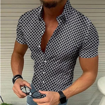 Chris – Camisa de hombre de manga corta con patrón de cuadros en tallas grandes