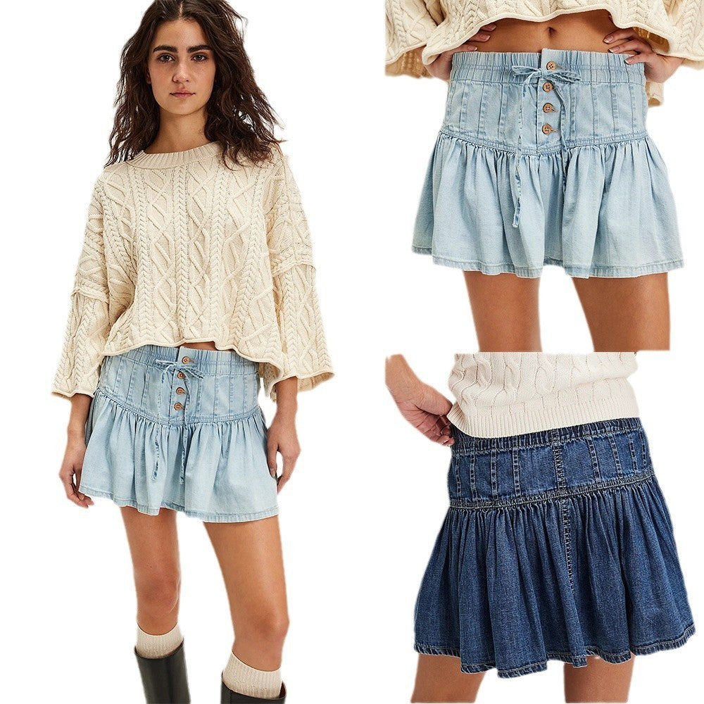 Melanie – Hoch taillierter A-Linien-Rock aus Jeans mit Falten