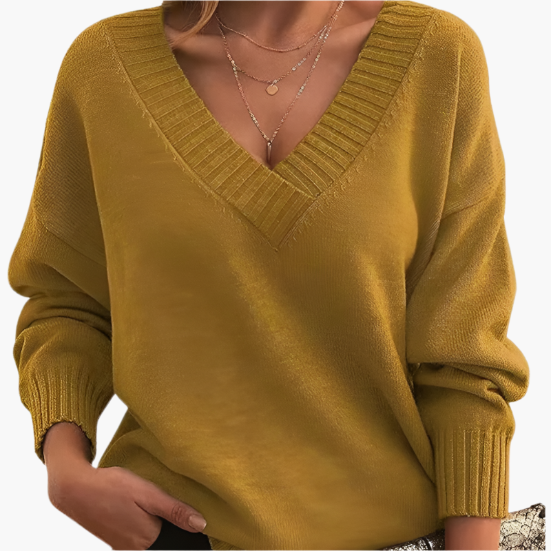 Damen V-Ausschnitt Pullover – Eleganter Strickpullover im Oversize-Stil für Alltag & Büro