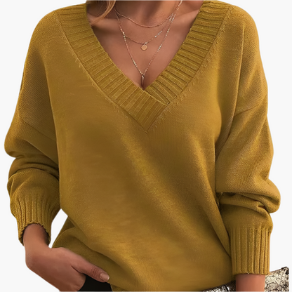 Damen V-Ausschnitt Pullover – Eleganter Strickpullover im Oversize-Stil für Alltag & Büro
