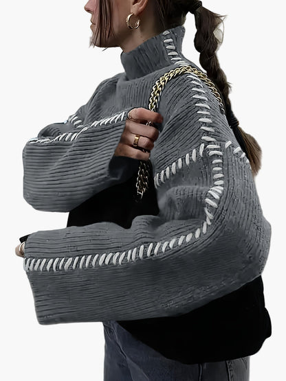 Damen Oversize-Strickpullover mit Ziernähten und Stehkragen – Modischer Herbst/Winter Sweater