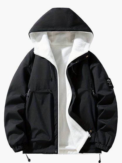 Herren Winterjacke mit Kapuze, Urban Streetwear, Casual Outdoorjacke, Warm Gefüttert