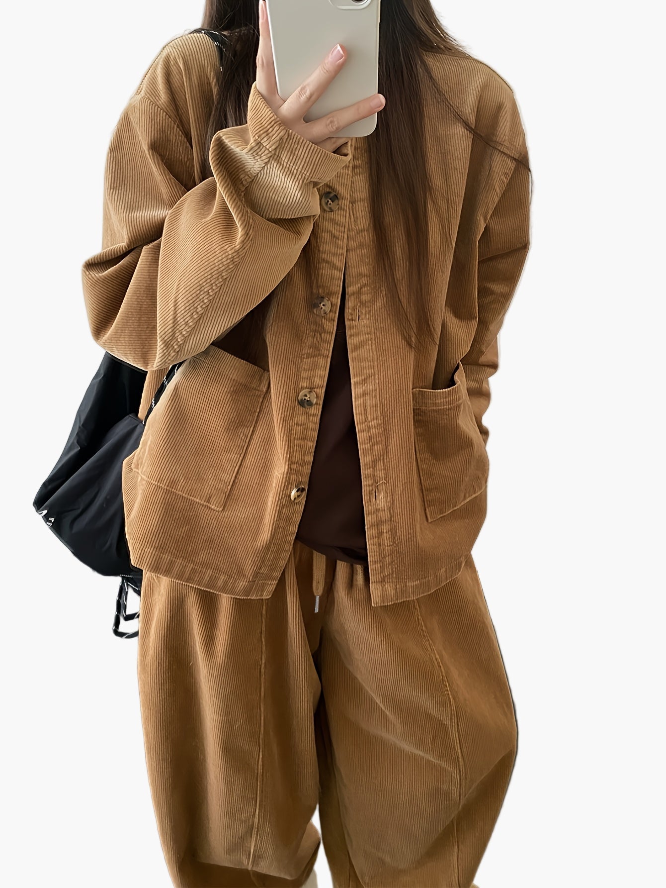 Survêtement élégant femme à jambes larges pour automne/hiver – Ensemble deux-pièces streetstyle ample