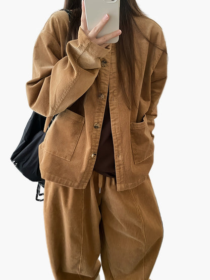 Survêtement élégant femme à jambes larges pour automne/hiver – Ensemble deux-pièces streetstyle ample