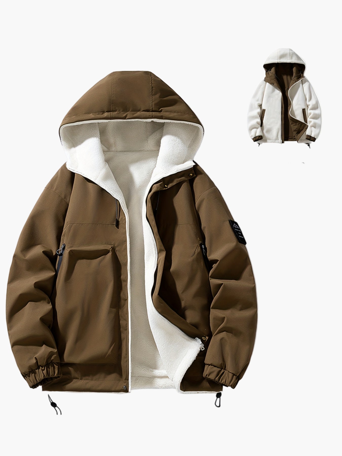 Herren Winterjacke mit Kapuze, Urban Streetwear, Casual Outdoorjacke, Warm Gefüttert