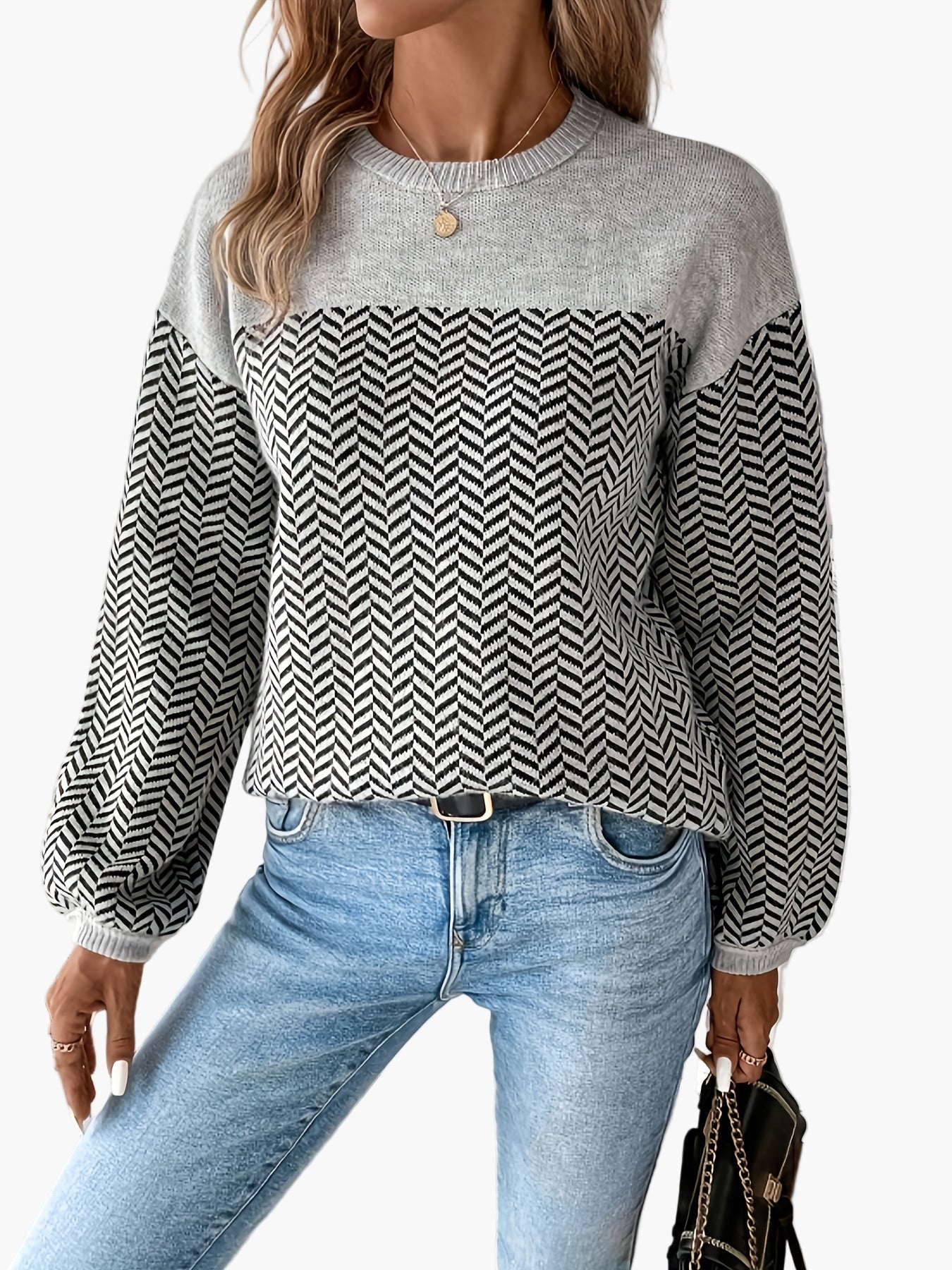 Damen Strickpullover im modernen Chevron-Muster für Freizeit und Alltag