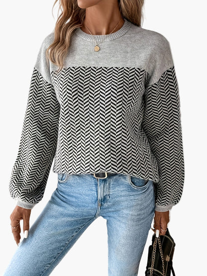 Damen Strickpullover im modernen Chevron-Muster für Freizeit und Alltag