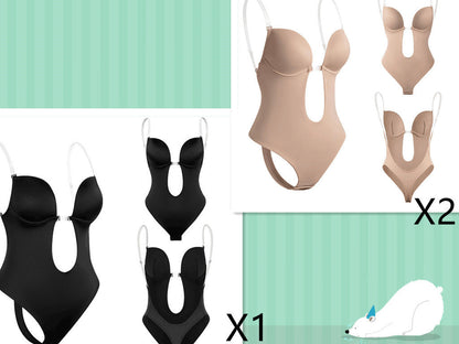 Damen Shapewear Body mit Push-Up Effekt und tiefem Ausschnitt – Figurformender Body, Rückenfrei, Unsichtbar unter Kleidung