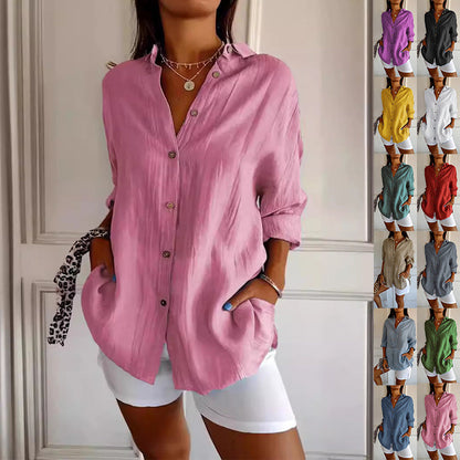 Lauren – Camisa de manga larga con solapa y plisado para mujer