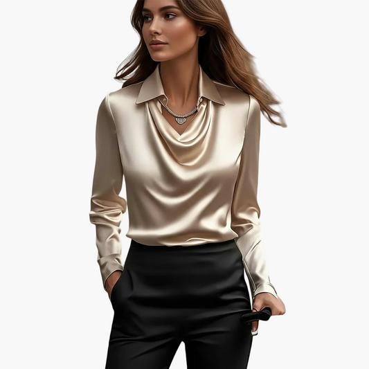 Damblus med vattenfallshalsringning – Elegant business- & fritidsmode