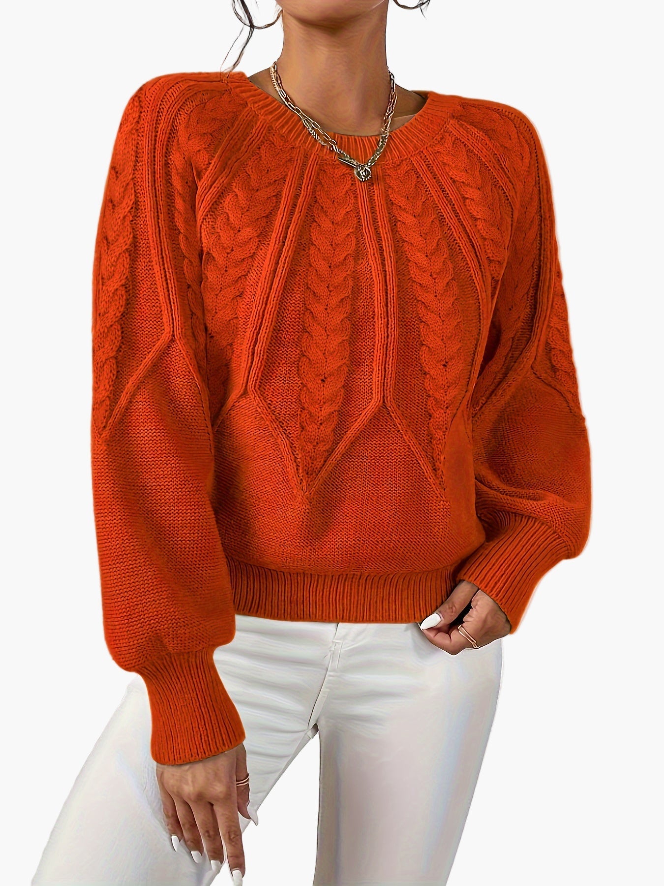 Damen Strickpullover Elegant mit Zopfmuster – Modischer Freizeit Sweater für Herbst und Frühling