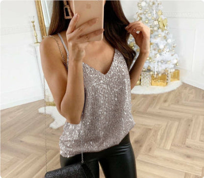 Dam paljettopp elegant festlig – Ärmellös topp för speciella tillfällen, fest och kvällsmode