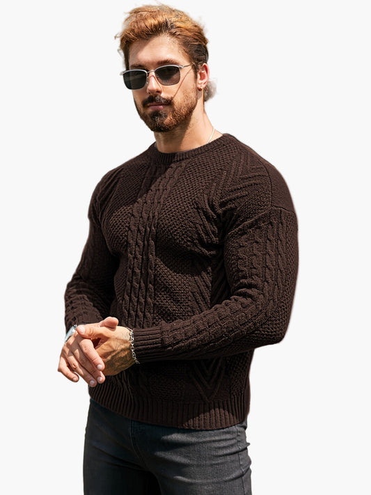 Herren Strickpullover im Casual Look für Herbst und Winter – Modischer Grobstrick Pullover mit Rundhalsausschnitt