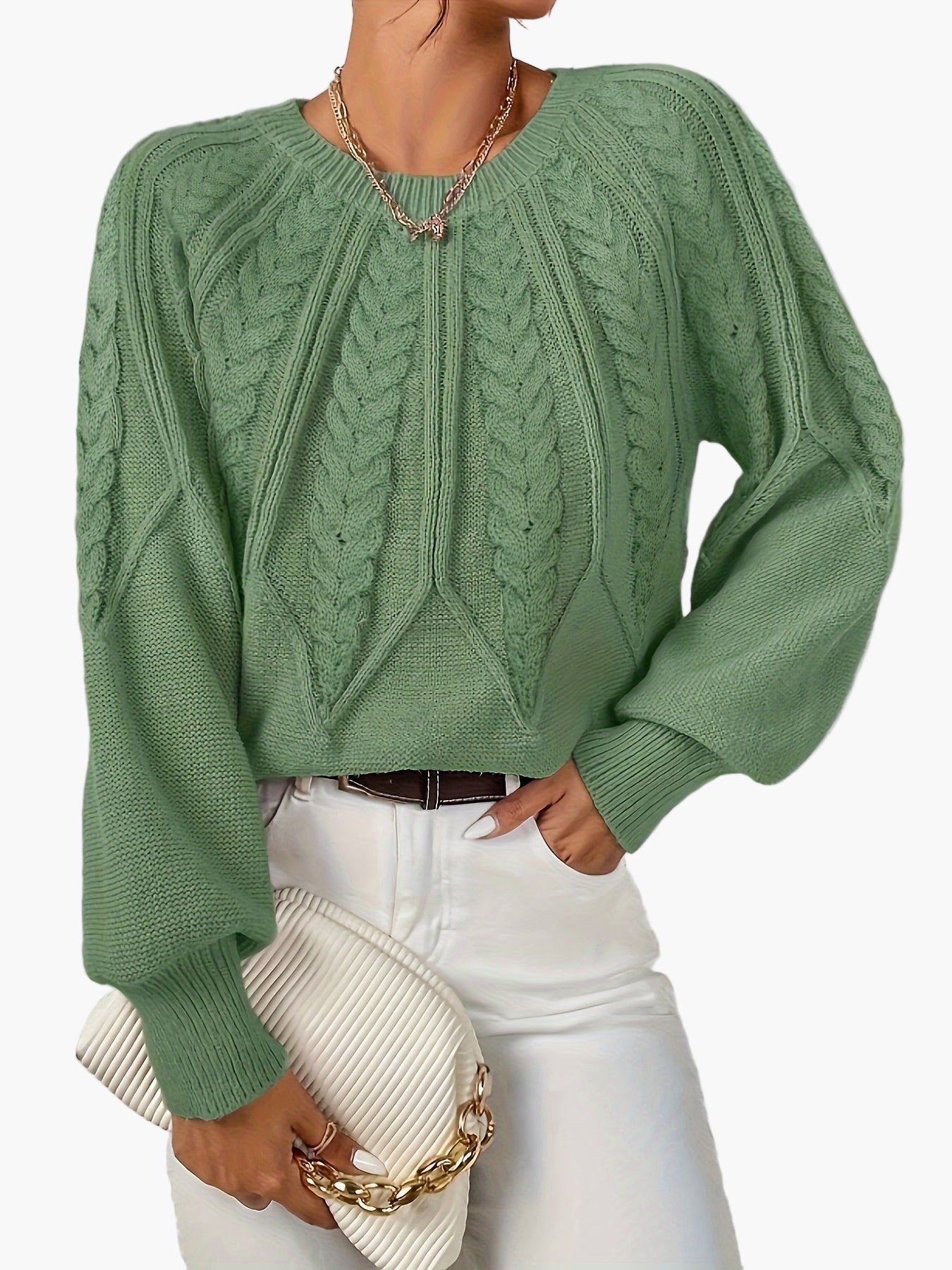 Damen Strickpullover Elegant mit Zopfmuster – Modischer Freizeit Sweater für Herbst und Frühling