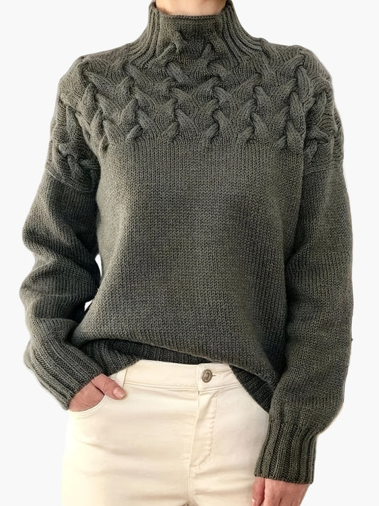 Damen Grobstrick Pullover mit Zopfmuster und Stehkragen – Lässiger Winterpulli für Alltag & Freizeit