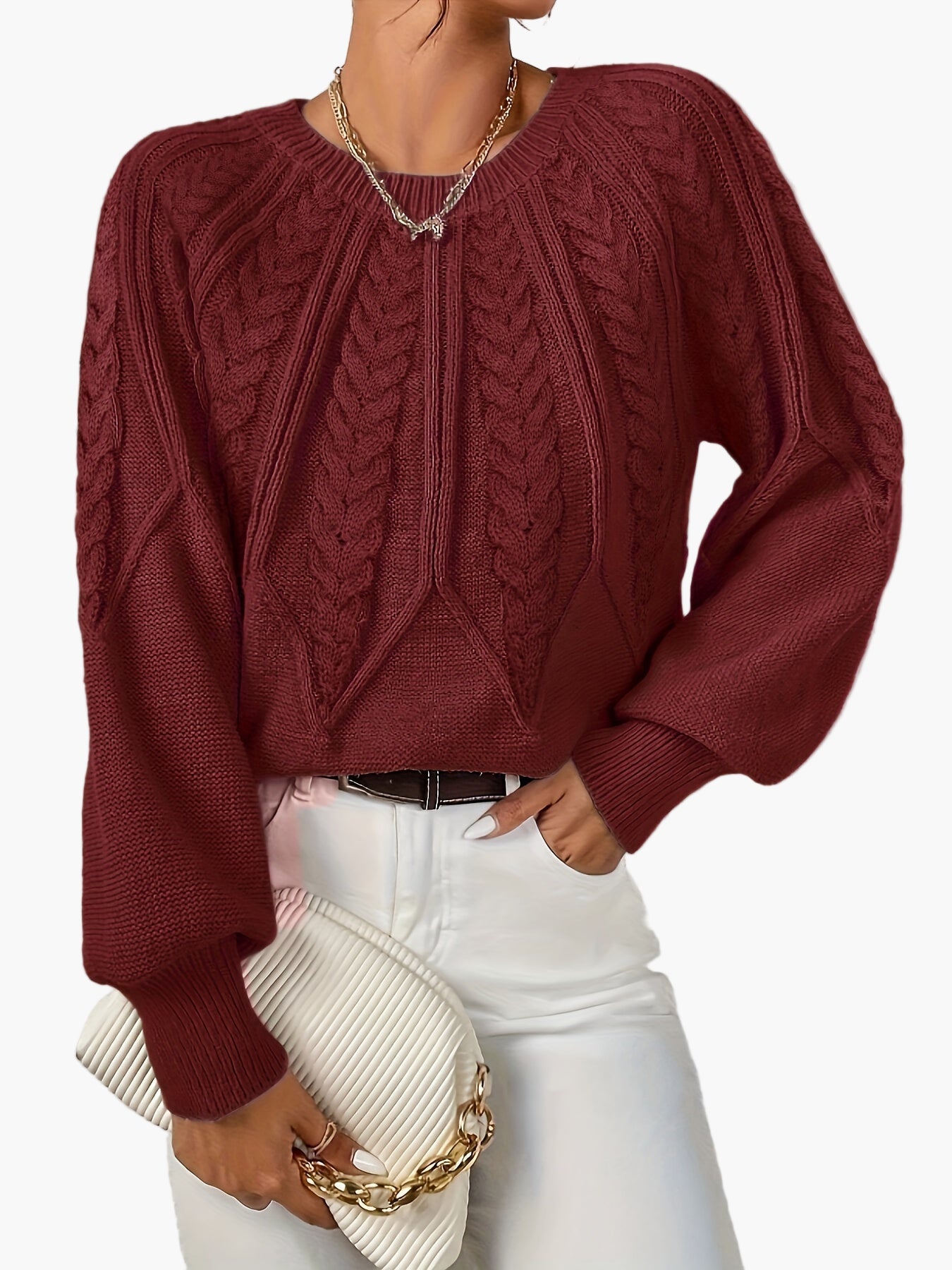 Damen Strickpullover Elegant mit Zopfmuster – Modischer Freizeit Sweater für Herbst und Frühling