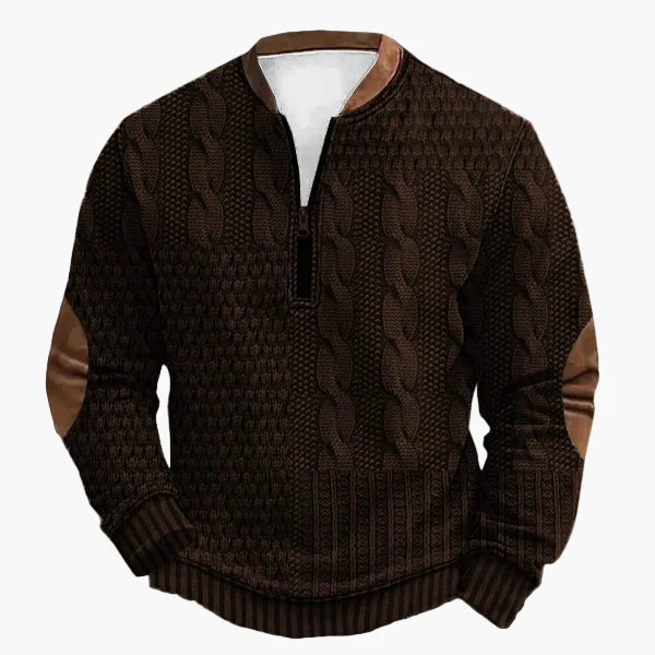 Pull-over homme en maille avec motif torsadé et fermeture éclair quart de zip – Pull décontracté à la mode pour l'automne et l'hiver