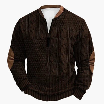 Pull-over homme en maille avec motif torsadé et fermeture éclair quart de zip – Pull décontracté à la mode pour l'automne et l'hiver