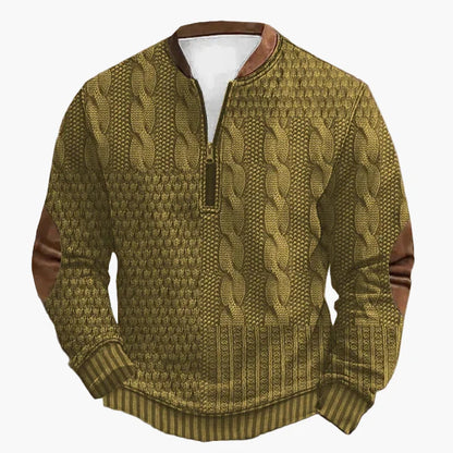 Pull-over homme en maille avec motif torsadé et fermeture éclair quart de zip – Pull décontracté à la mode pour l'automne et l'hiver
