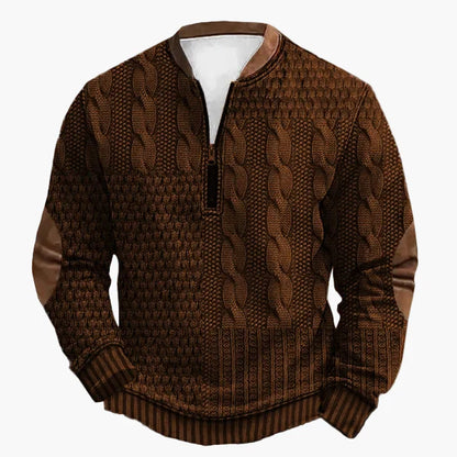 Pull-over homme en maille avec motif torsadé et fermeture éclair quart de zip – Pull décontracté à la mode pour l'automne et l'hiver
