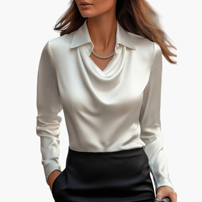 Damen Businessbluse mit Wasserfallkragen – Elegante Büro- & Abendmode