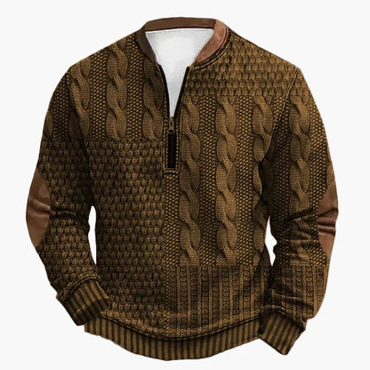 Pull-over homme en maille avec motif torsadé et fermeture éclair quart de zip – Pull décontracté à la mode pour l'automne et l'hiver