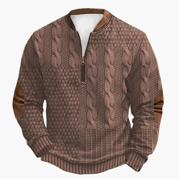 Pull-over homme en maille avec motif torsadé et fermeture éclair quart de zip – Pull décontracté à la mode pour l'automne et l'hiver
