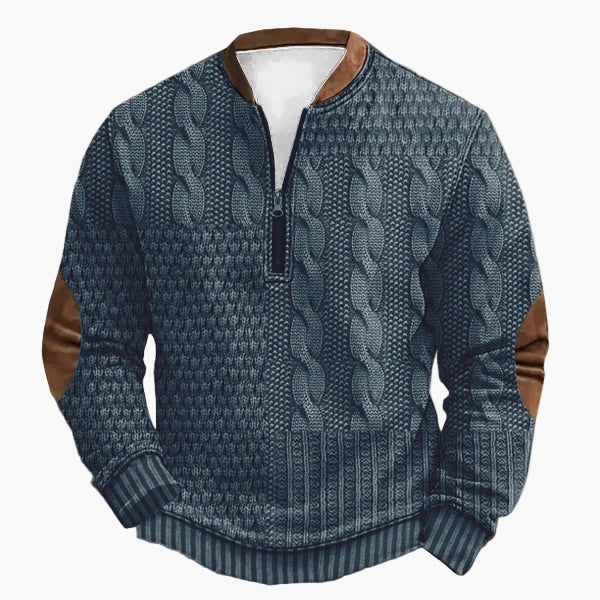Pull-over homme en maille avec motif torsadé et fermeture éclair quart de zip – Pull décontracté à la mode pour l'automne et l'hiver