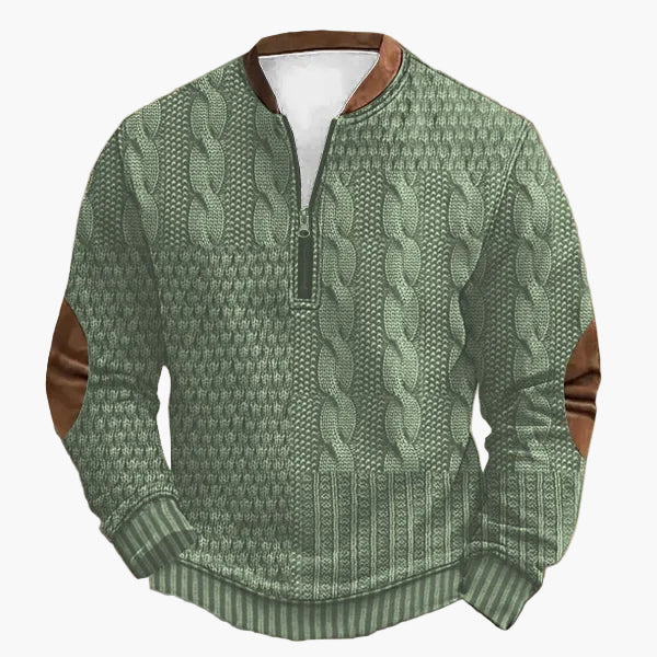 Pull-over homme en maille avec motif torsadé et fermeture éclair quart de zip – Pull décontracté à la mode pour l'automne et l'hiver