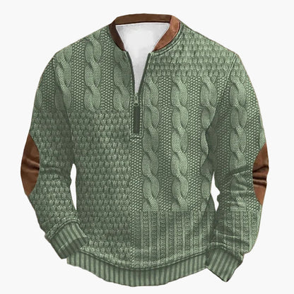 Pull-over homme en maille avec motif torsadé et fermeture éclair quart de zip – Pull décontracté à la mode pour l'automne et l'hiver