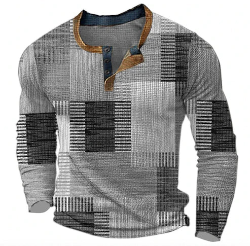 Herren Patchwork Strickpullover – Moderner Henley-Stil für Herbst & Winter