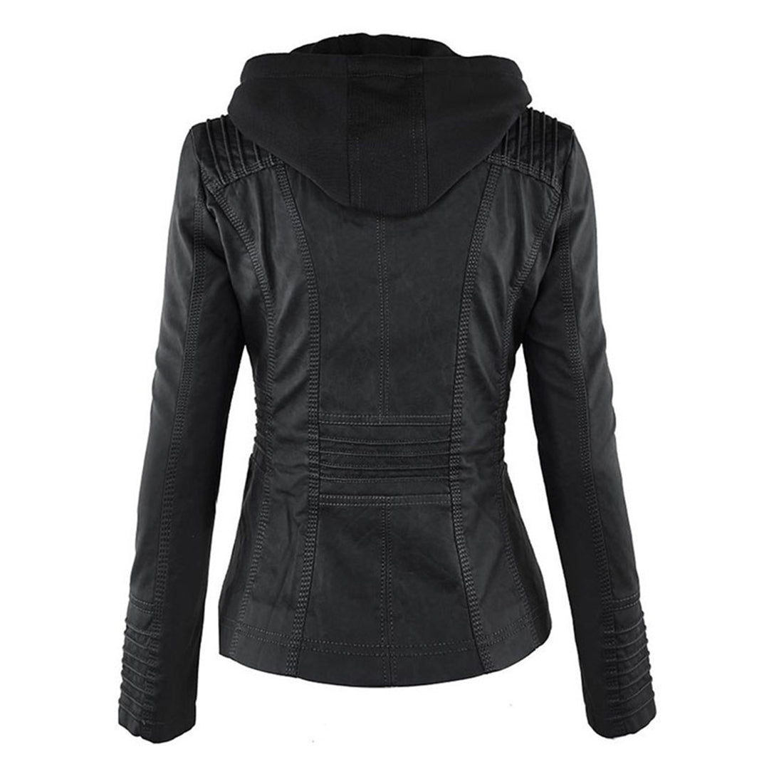 Damen Kunstlederjacke mit Kapuze – Urban Style & Allwetter-Schutz