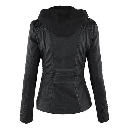 Damen Kunstlederjacke mit Kapuze – Urban Style & Allwetter-Schutz
