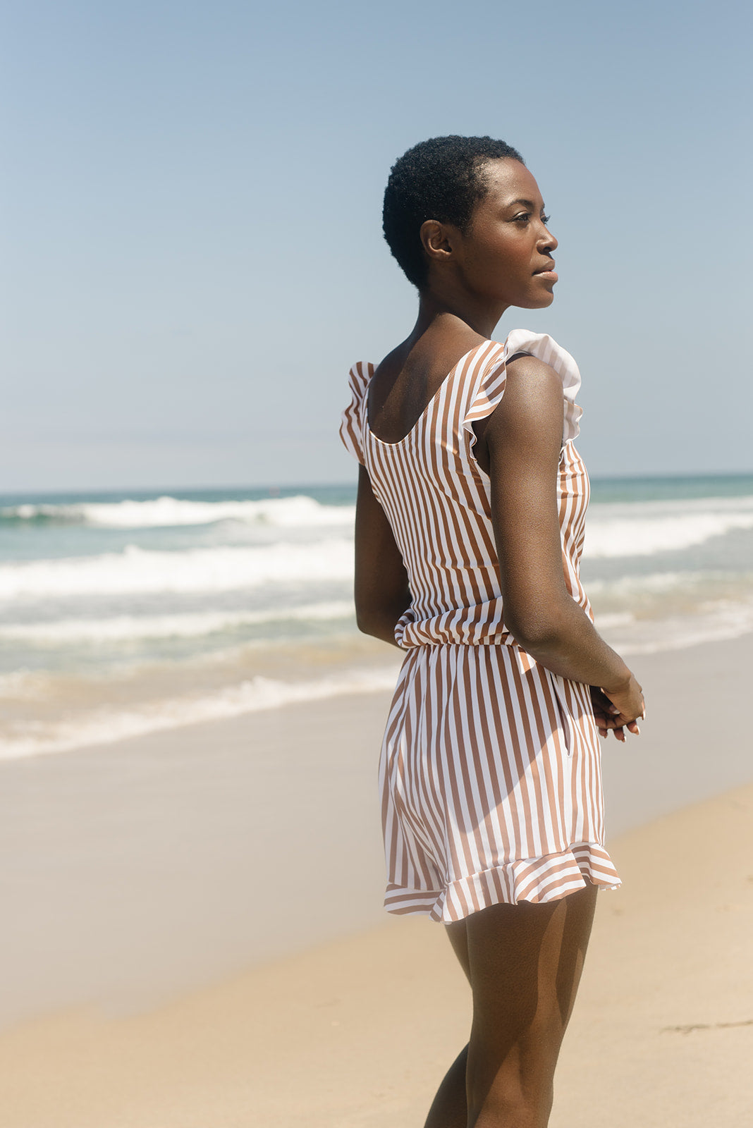 Damen Badeanzug-Romper mit Rüschen und Stillfunktion – Stilvoller Einteiler für Strand und Pool