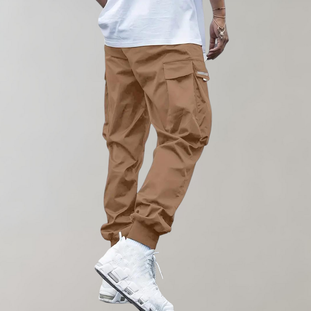 Pantaloni cargo da jogging da uomo – Pantaloni streetwear viola con tasche con cerniera e polsini