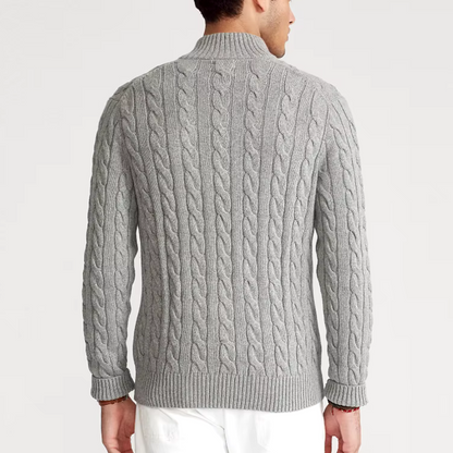 Herren Pullover mit Zopfmuster und halbem Reißverschluss – Eleganter Freizeit-Strickpullover