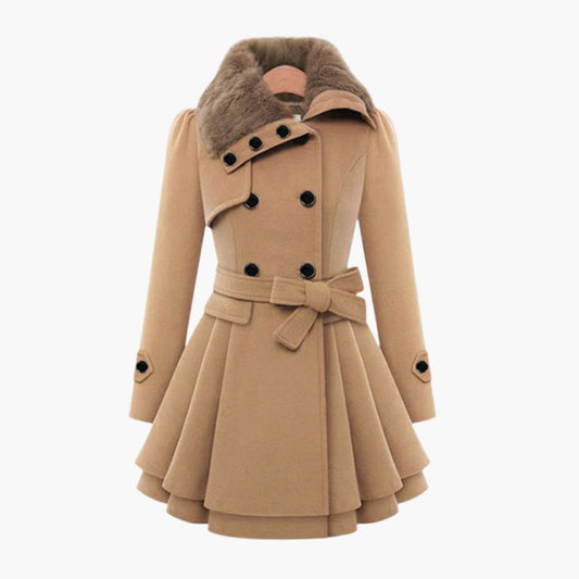 Damen Wintermantel mit Kunstfellkragen – Eleganter Taillierter Trenchcoat für Stilvolle Wintermode