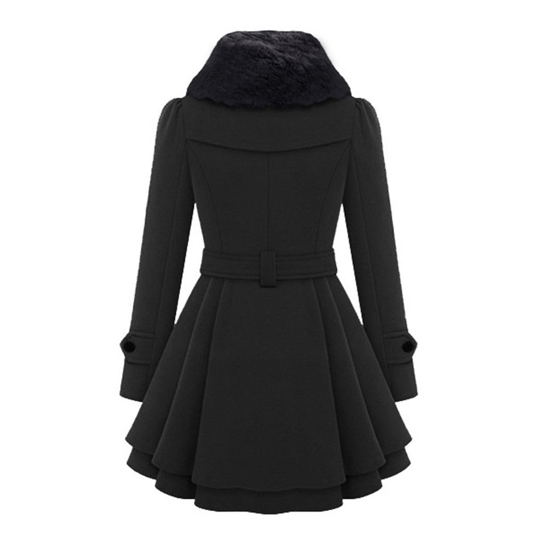 Cappotto invernale da donna con collo in ecopelliccia – Trench elegante e aderente per moda invernale raffinata