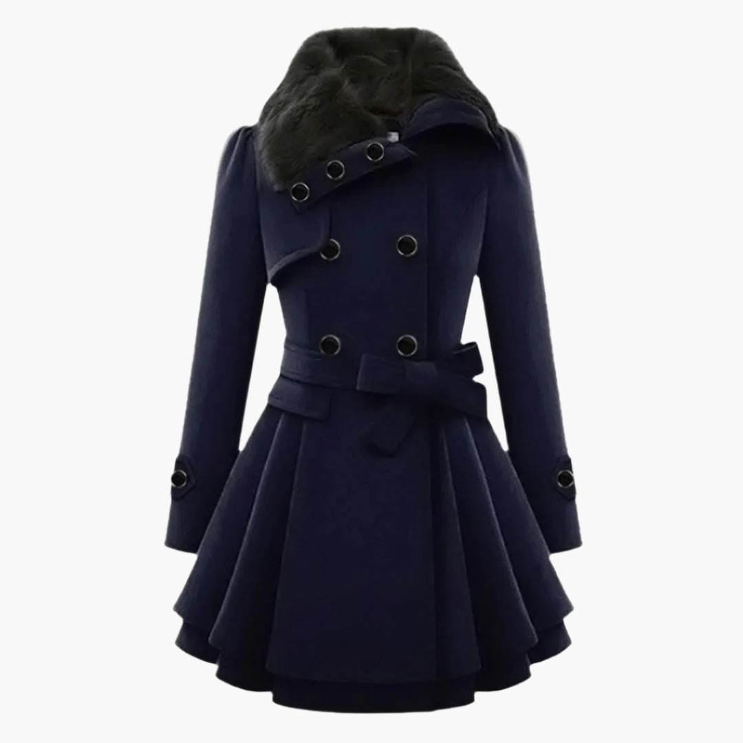 Cappotto invernale da donna con collo in ecopelliccia – Trench elegante e aderente per moda invernale raffinata