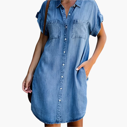 Damen Freizeit Jeanskleid Hemdblusenkleid – Lockerer Schnitt für Alltag & Urlaub