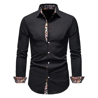 Herren Slim Fit Hemd – Schwarz mit Paisley-Kontrast – Langarm, Eleganter Freizeit-Look