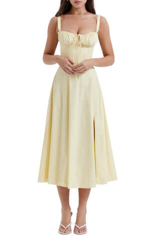 Romantisches Sommerkleid Damen – Figurbetontes Maxikleid mit Schlitz für besondere Anlässe